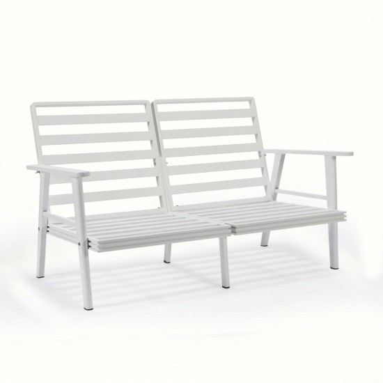 LeisureMod Walbrooke White Patio Conversation Fire Pit With Slats Design, Red