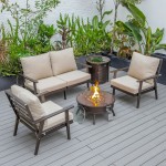 LeisureMod Walbrooke Brown Patio Conversation Fire Pit With Slats Design, Beige