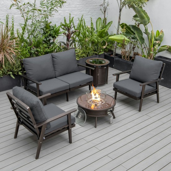 LeisureMod Walbrooke Brown Patio Conversation Slats Design Fire Pit, Charcoal