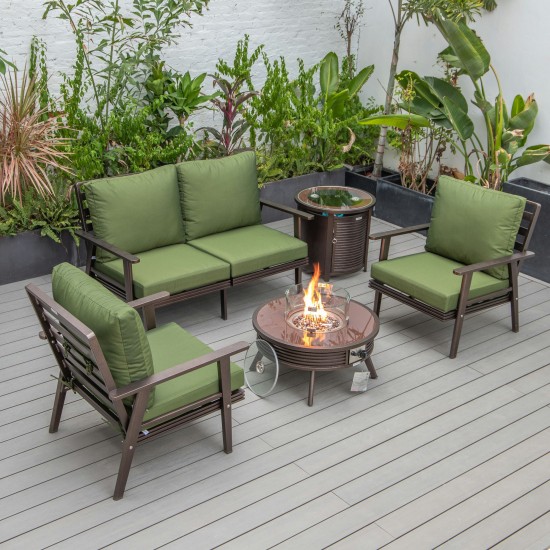 LeisureMod Walbrooke Brown Patio Conversation Fire Pit With Slats Design, Green