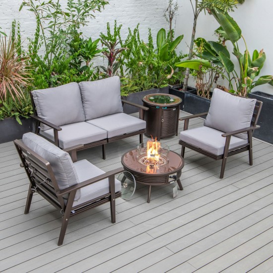 LeisureMod Walbrooke Brown Patio Conversation Fire Pit With Slats Design, Grey