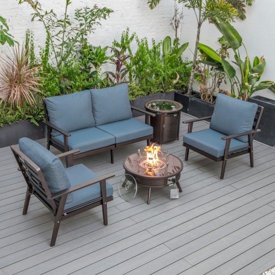 LeisureMod Walbrooke Brown Patio Conversation Fire Pit With Slats Design, Blue