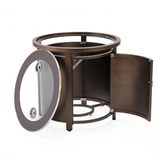 LeisureMod Walbrooke Brown Patio Conversation Fire Pit With Slats Design, Red