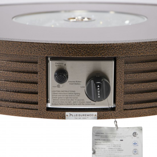 LeisureMod Walbrooke Brown Patio Conversation Fire Pit With Slats Design, Red