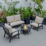 LeisureMod Walbrooke Black Patio Conversation With Round Fire Pit, Beige