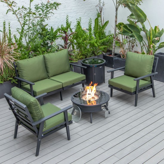 LeisureMod Walbrooke Black Patio Conversation With Round Fire Pit, Green