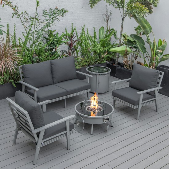 LeisureMod Walbrooke Grey Patio Conversation With Round Fire Pit, Charcoal