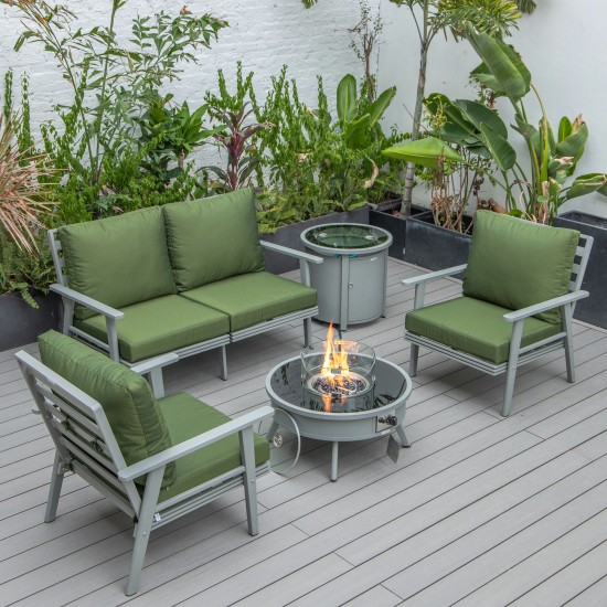 LeisureMod Walbrooke Grey Patio Conversation With Round Fire Pit, Green