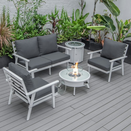 LeisureMod Walbrooke White Patio Conversation With Round Fire Pit, Charcoal