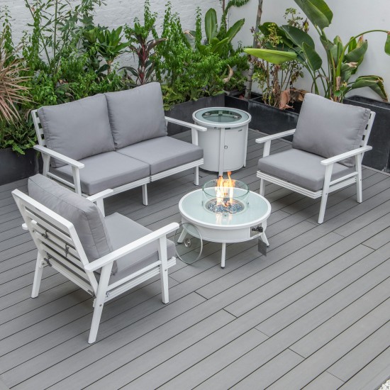 LeisureMod Walbrooke White Patio Conversation With Round Fire Pit, Grey