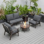 LeisureMod Walbrooke Brown Patio Conversation With Round Fire Pit, Charcoal