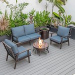 LeisureMod Walbrooke Brown Patio Conversation With Round Fire Pit, Navy Blue