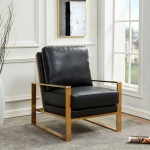 LeisureMod Jefferson Accent Armchair With Elegant Gold Frame, Black