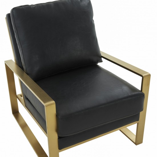 LeisureMod Jefferson Accent Armchair With Elegant Gold Frame, Black