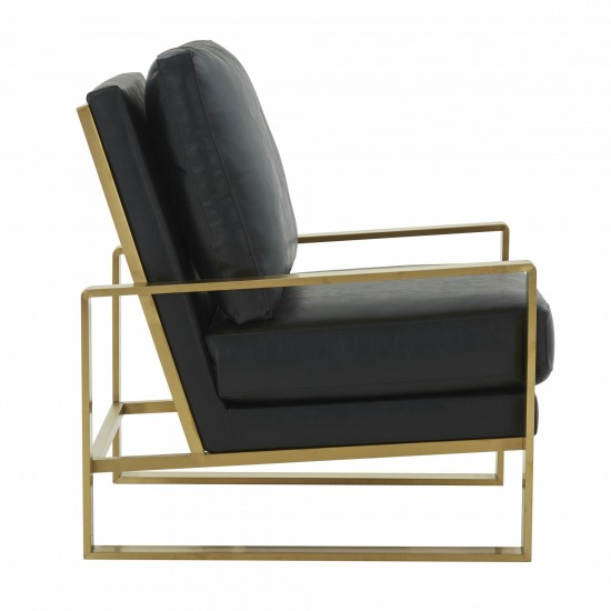 LeisureMod Jefferson Accent Armchair With Elegant Gold Frame, Black