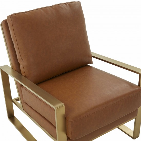 LeisureMod Jefferson Accent Armchair With Elegant Gold Frame, Cognac Tan