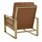 LeisureMod Jefferson Accent Armchair With Elegant Gold Frame, Cognac Tan