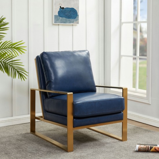 LeisureMod Jefferson Accent Armchair With Elegant Gold Frame, Navy Blue