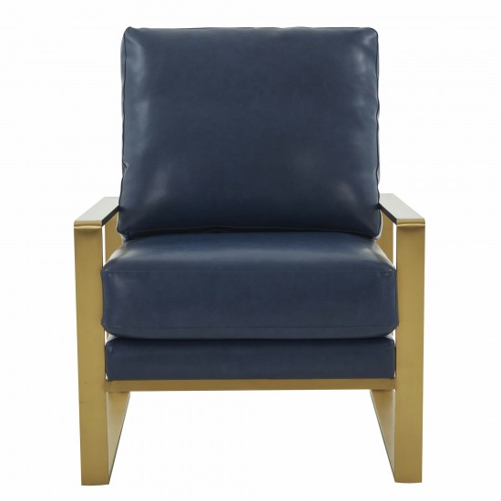 LeisureMod Jefferson Accent Armchair With Elegant Gold Frame, Navy Blue