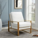 LeisureMod Jefferson Accent Armchair With Elegant Gold Frame, White