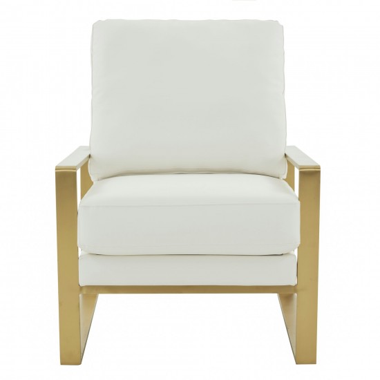 LeisureMod Jefferson Accent Armchair With Elegant Gold Frame, White