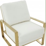 LeisureMod Jefferson Accent Armchair With Elegant Gold Frame, White