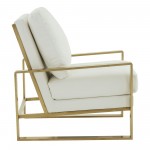 LeisureMod Jefferson Accent Armchair With Elegant Gold Frame, White