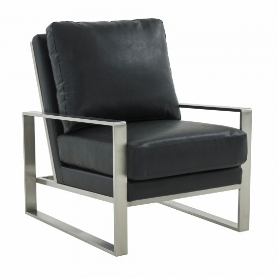 LeisureMod Jefferson Accent Armchair With Elegant Silver Frame, Black