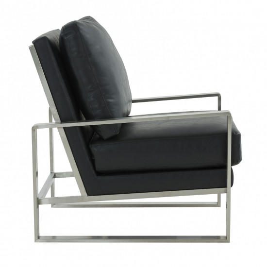 LeisureMod Jefferson Accent Armchair With Elegant Silver Frame, Black