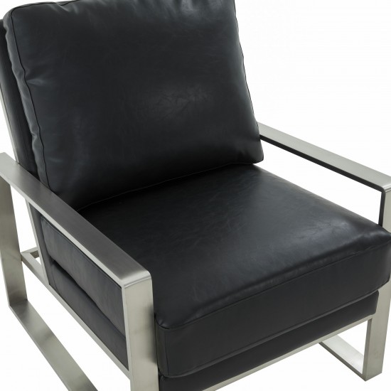 LeisureMod Jefferson Accent Armchair With Elegant Silver Frame, Black