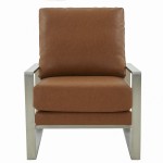 LeisureMod Jefferson Accent Armchair With Elegant Silver Frame, Cognac Tan