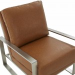 LeisureMod Jefferson Accent Armchair With Elegant Silver Frame, Cognac Tan