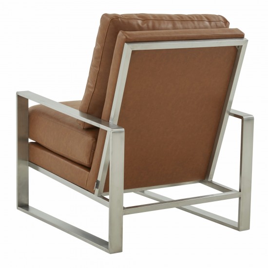 LeisureMod Jefferson Accent Armchair With Elegant Silver Frame, Cognac Tan