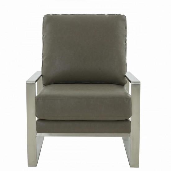 LeisureMod Jefferson Accent Armchair With Elegant Silver Frame, Grey