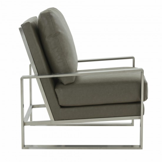 LeisureMod Jefferson Accent Armchair With Elegant Silver Frame, Grey