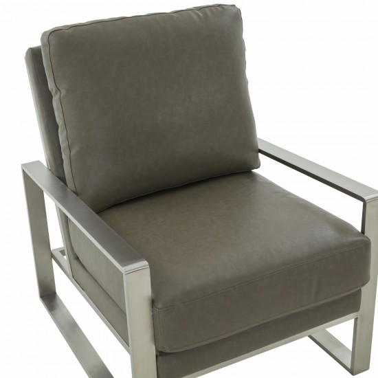 LeisureMod Jefferson Accent Armchair With Elegant Silver Frame, Grey