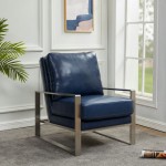 LeisureMod Jefferson Accent Armchair With Elegant Silver Frame, Navy Blue