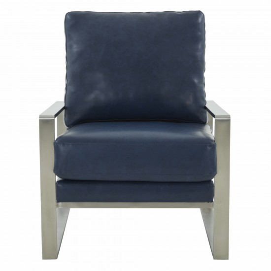 LeisureMod Jefferson Accent Armchair With Elegant Silver Frame, Navy Blue