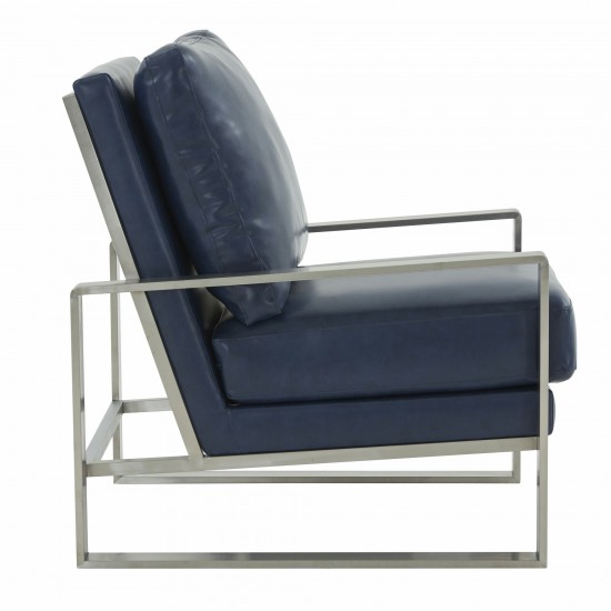 LeisureMod Jefferson Accent Armchair With Elegant Silver Frame, Navy Blue