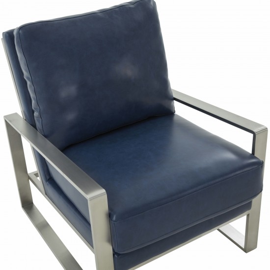 LeisureMod Jefferson Accent Armchair With Elegant Silver Frame, Navy Blue