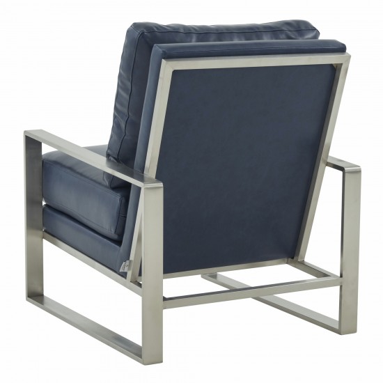 LeisureMod Jefferson Accent Armchair With Elegant Silver Frame, Navy Blue