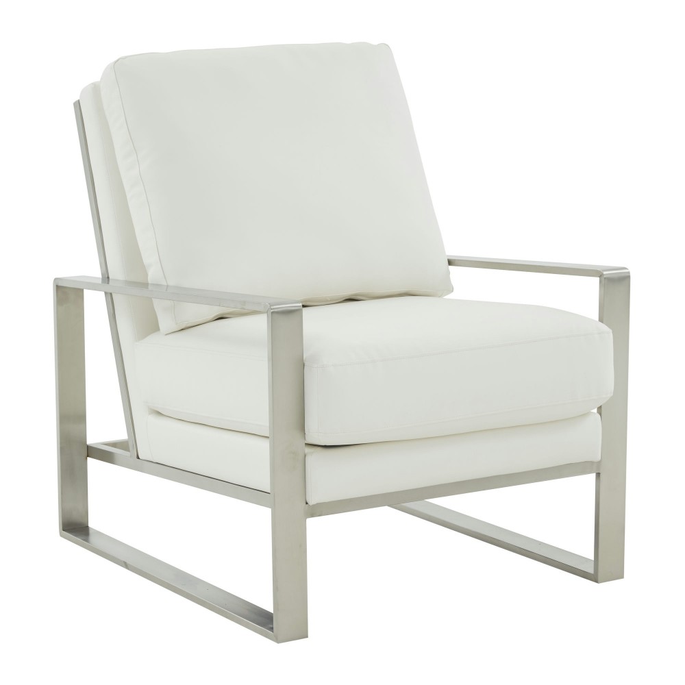 LeisureMod Jefferson Accent Armchair With Elegant Silver Frame, White