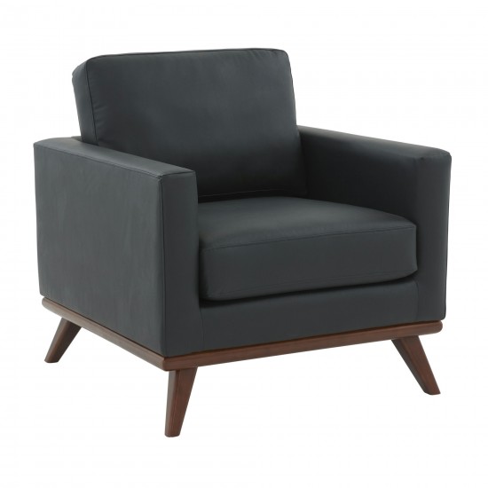 LeisureMod Chester Modern Leather Accent Arm Chair With Birch Wood Base, Black