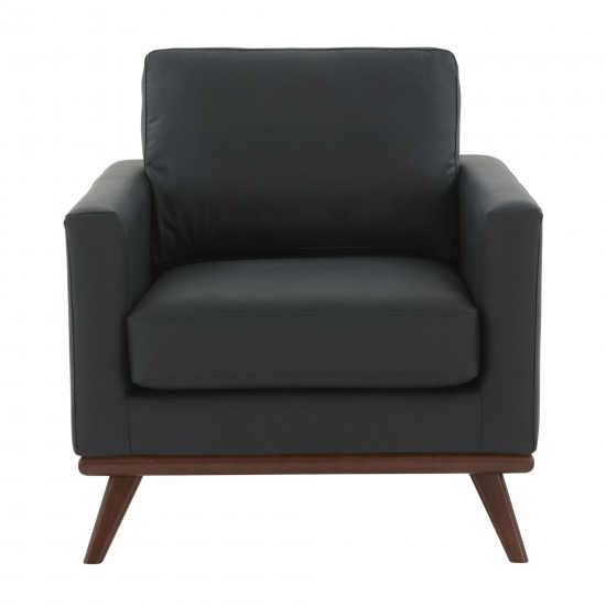 LeisureMod Chester Modern Leather Accent Arm Chair With Birch Wood Base, Black