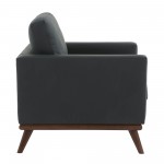 LeisureMod Chester Modern Leather Accent Arm Chair With Birch Wood Base, Black