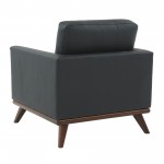 LeisureMod Chester Modern Leather Accent Arm Chair With Birch Wood Base, Black