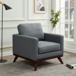 LeisureMod Chester Modern Leather Accent Arm Chair With Birch Wood Base, Grey