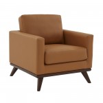 LeisureMod Chester Leather Accent Arm Chair With Birch Wood Base, Cognac Tan