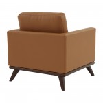 LeisureMod Chester Leather Accent Arm Chair With Birch Wood Base, Cognac Tan