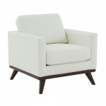 LeisureMod Chester Modern Leather Accent Arm Chair With Birch Wood Base, White